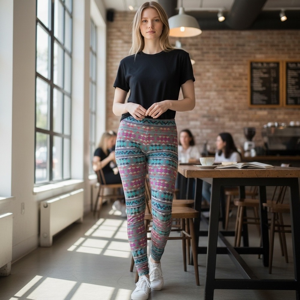 American Eagle Outfitters Aztec‎ Print Leggings Women's Medium Hi Rise Gray